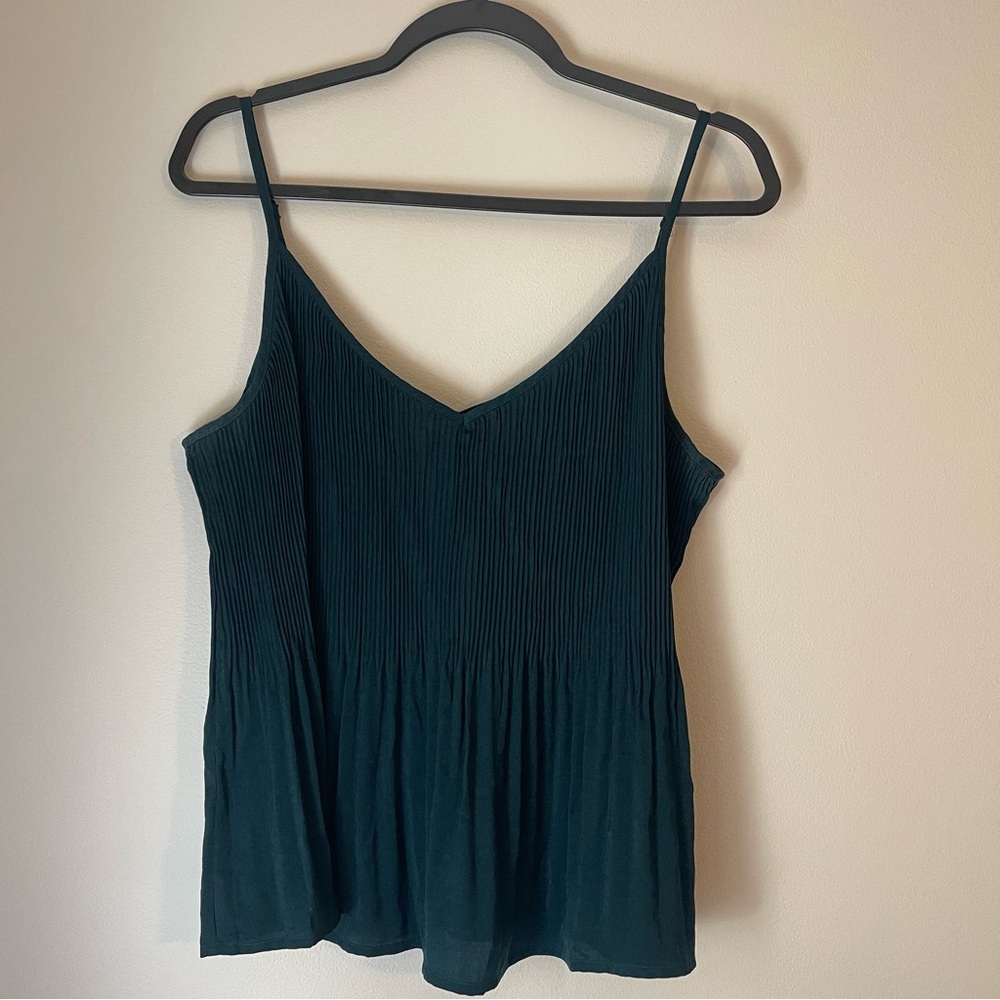 Express Women's Dark Teal Pleated V-Neck Camisole
